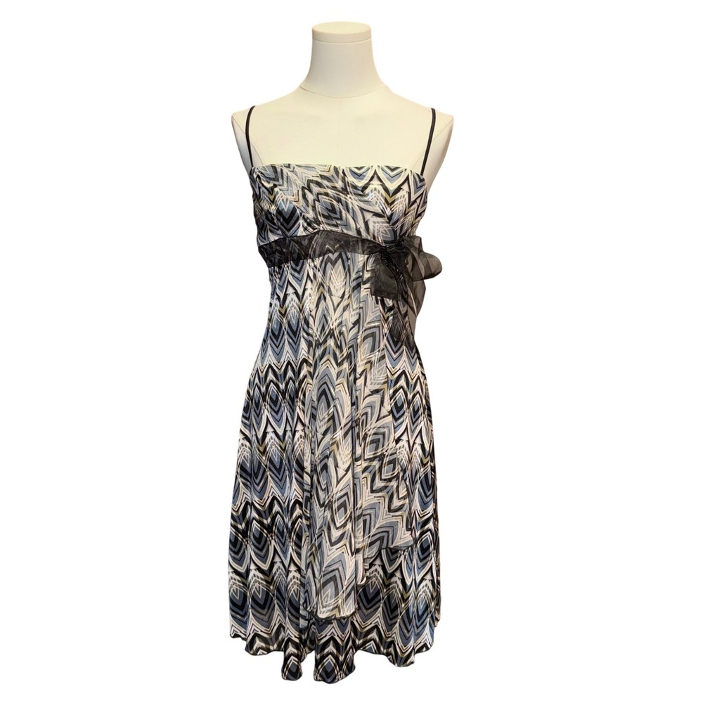 Vintage Y2K Morgan de Toi Grey Chevron Geometric Dress Euro Small Chiffon